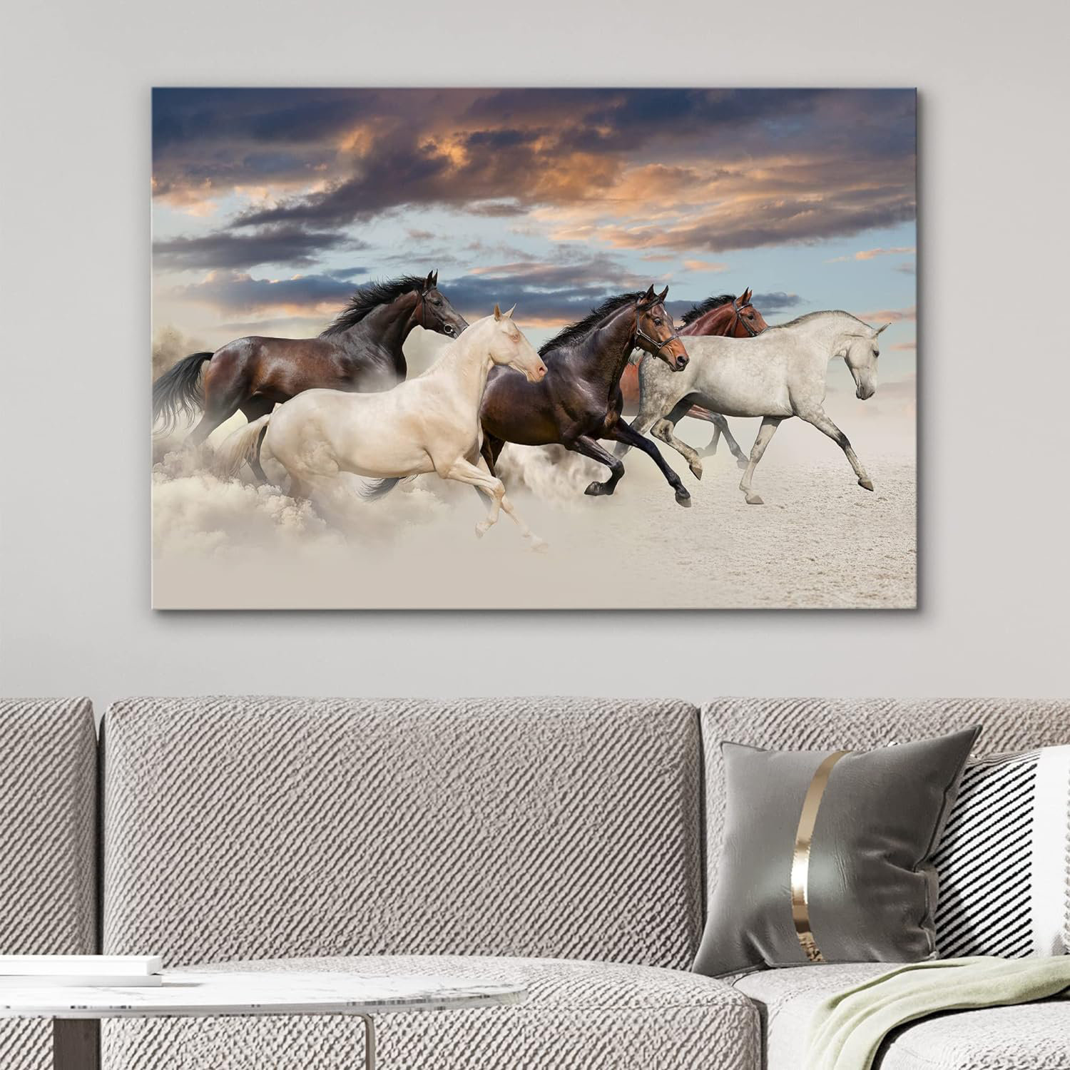 IDEA4WALL Running Horses IDEA4WALL Canvas Print Wall Art Brown & White